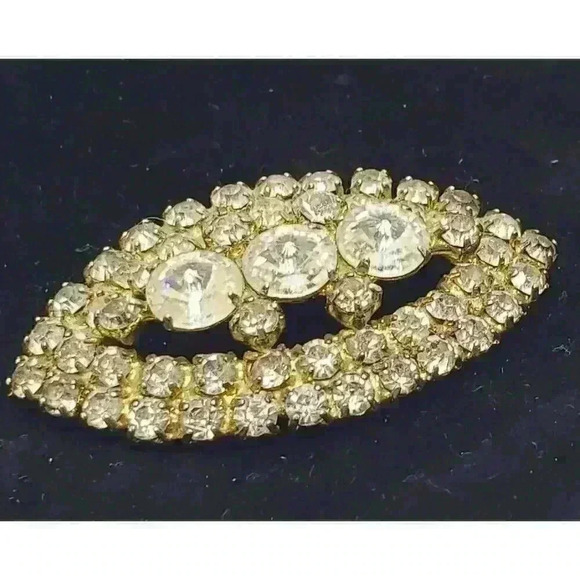 Vintage Rhinestone Brooch Inverted Rivoli Clear Stones 3rd Eye Chakra - Picture 6 of 8